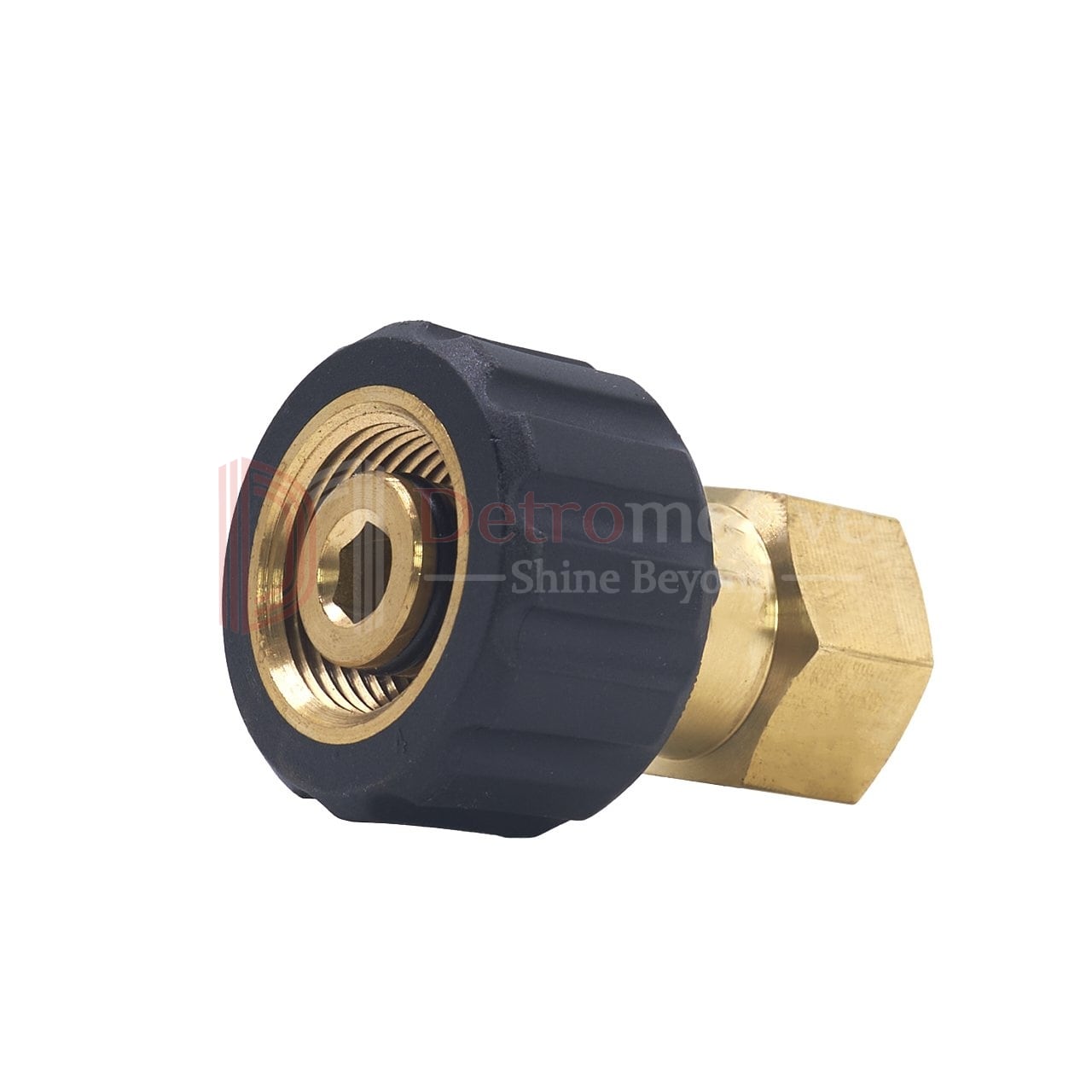 Connector M22/14 F→3/8 F — Brass + Rubber